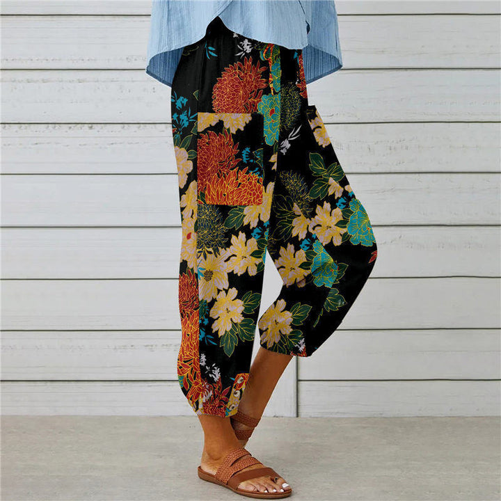 【Coton Et Lin 】Pantalon Imprimé Vintage