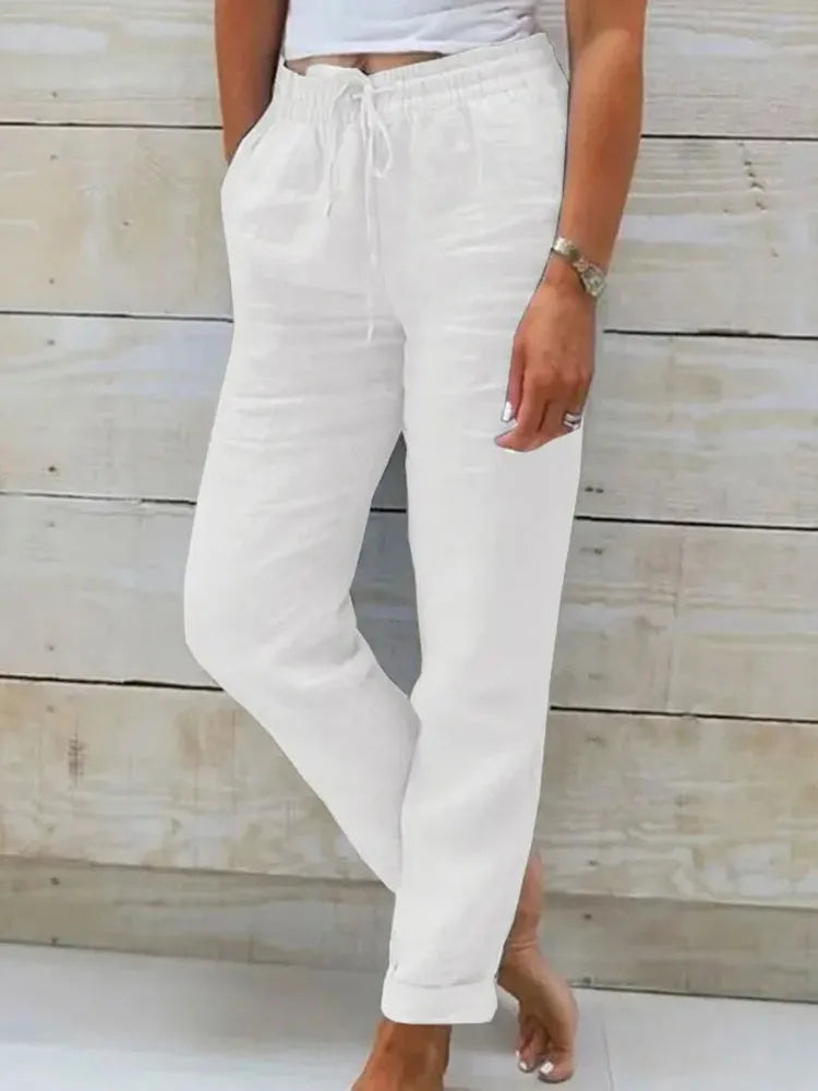 Pantalon d'Été en Coton Lin pour Femme | Taille Haute Casual Loose Fit