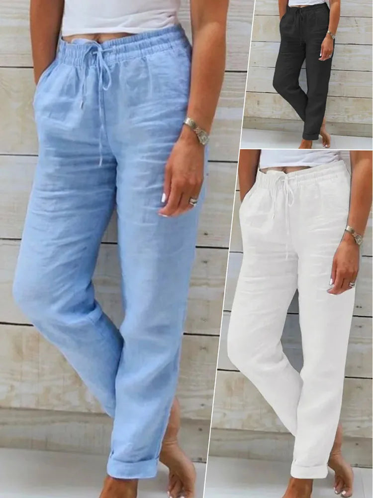 Pantalon d'Été en Coton Lin pour Femme | Taille Haute Casual Loose Fit