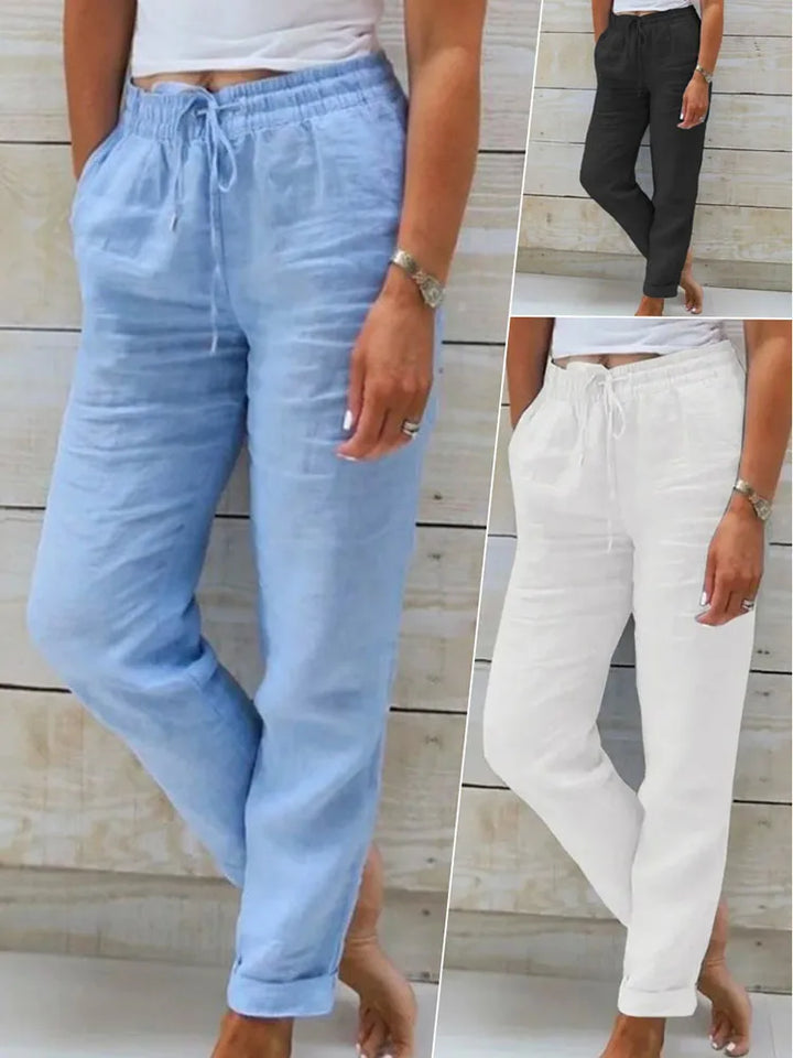 Pantalon d'Été en Coton Lin pour Femme | Taille Haute Casual Loose Fit