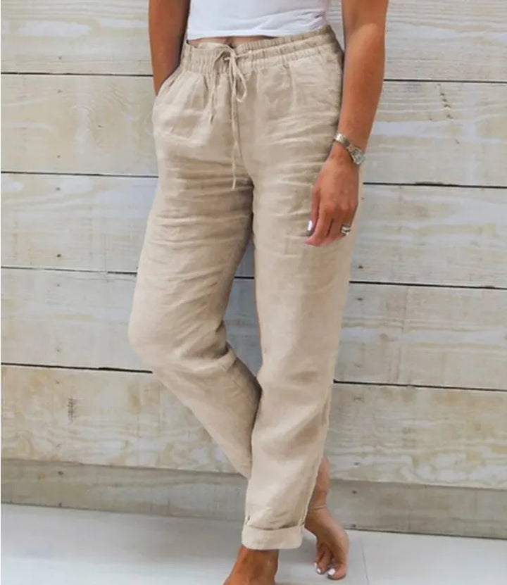 Pantalon d'Été en Coton Lin pour Femme | Taille Haute Casual Loose Fit