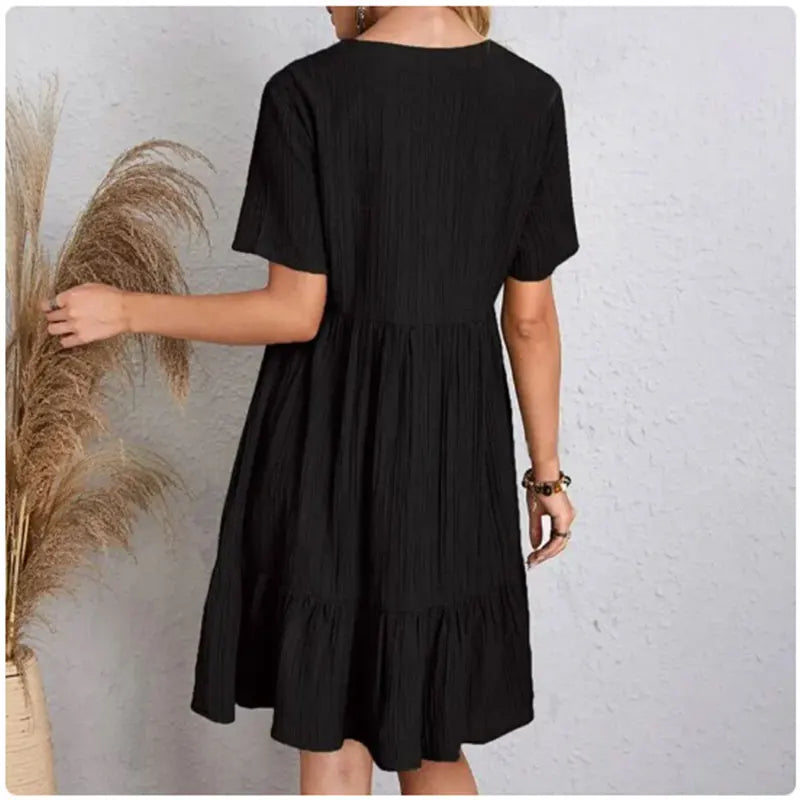 Robe d'Été Élégante à Peplum & Col en V | Loose Fit Ruffle Dress