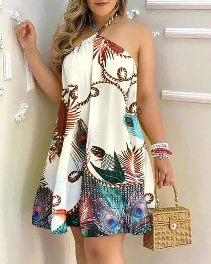 Robe Bohème Fleurie Femme – Dos Nu Élégant, Col Halter et Style Estival Chic
