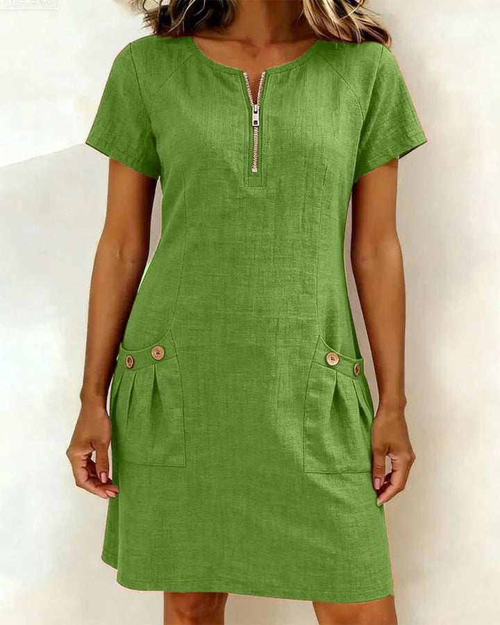 Robe Fermeture Éclair Poche Coton Lin
