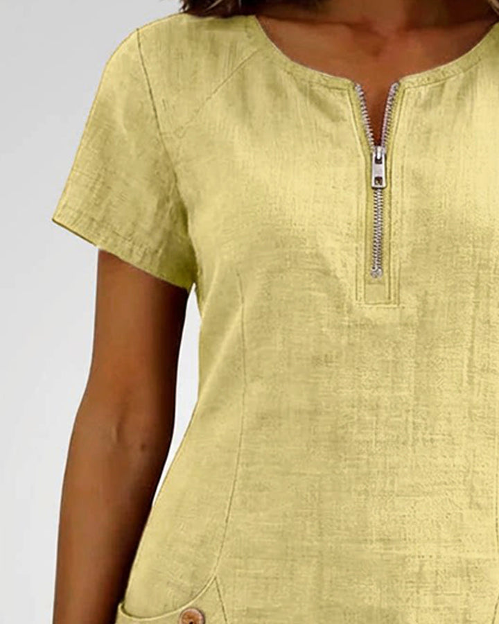 Robe Fermeture Éclair Poche Coton Lin